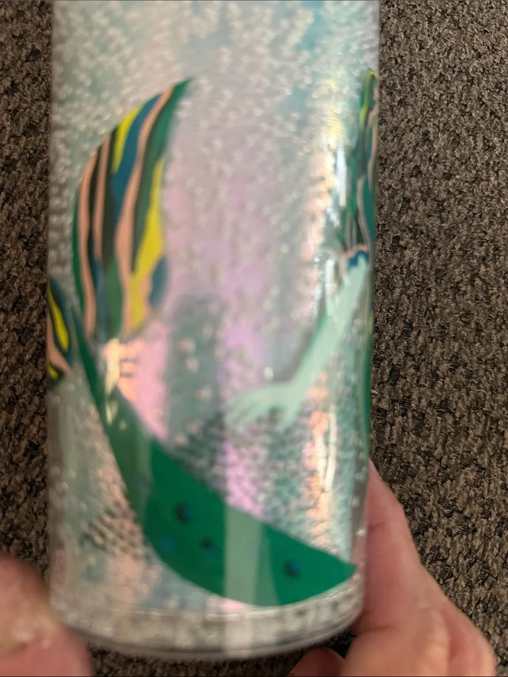 Iridescent Mermaid Glitter Starbucks  Tumbler with Green Lid and Straw